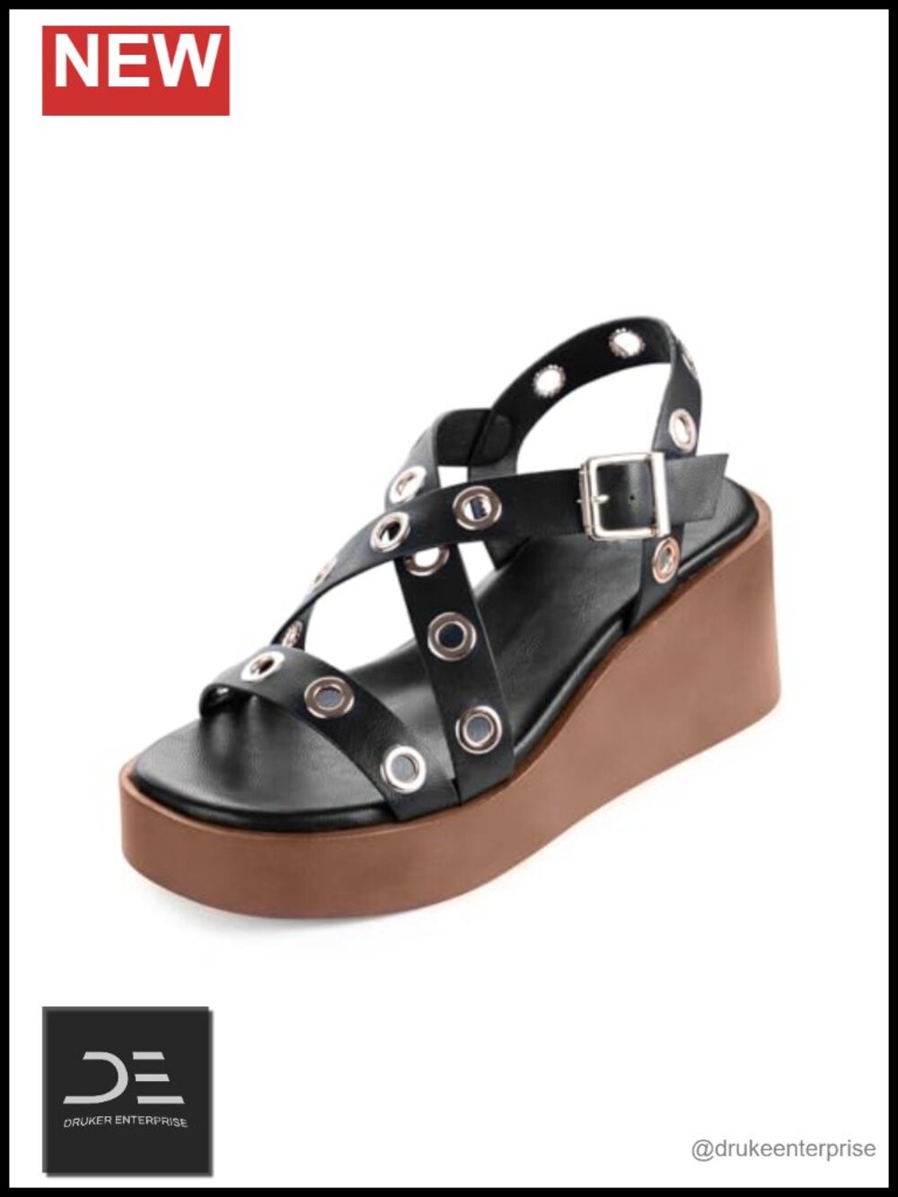 STYVELLA Platform Wedge Sandals, Crisscross Straps, Faux Leather, Buckle